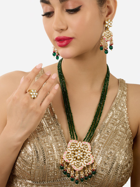 Zaveri Pearls Gold-Plated Crystals-Studded & Beaded Jewellery Set