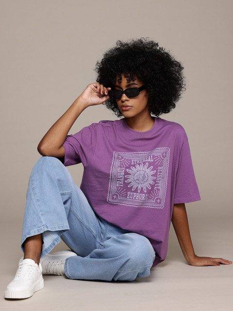 The Roadster Lifestyle Co. Women Printed Pure Cotton Oversized T-shirt