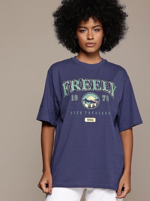 The Roadster Lifestyle Co. Women Printed Pure Cotton Oversized T-shirt