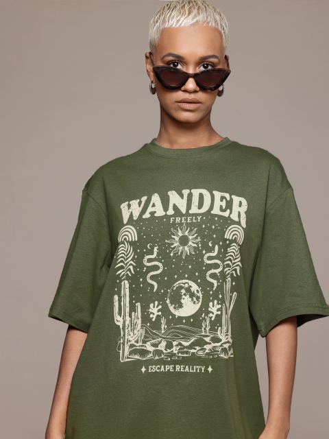 The Roadster Lifestyle Co. Printed Drop-Shoulder Sleeves Pure Cotton Oversized T-shirt