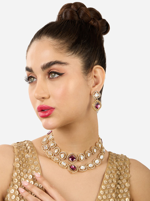 Zaveri Pearls Gold-Plated Stones & Austrian Diamonds-Studded Layered Jewellery Set