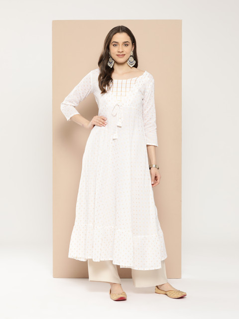 MBE Women White Romance Anarkali Kurta