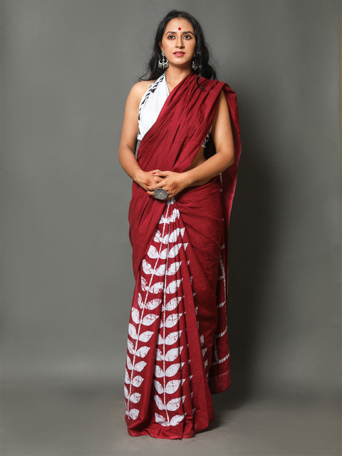 Pinkcity Trade World Floral Printed Pure Cotton Mulmul Bagru Saree