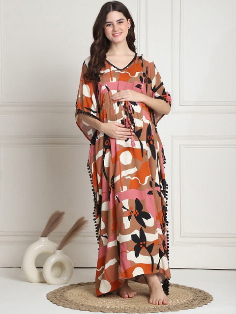 Secret Wish Printed Maxi Maternity Feeding Kaftan Nightdress