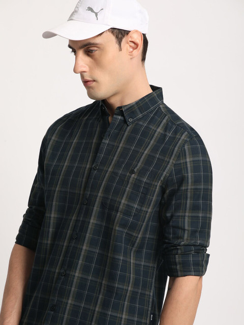 THE BEAR HOUSE Checked Slim Fit Button-Down Collar Pure Cotton Casual Shirt