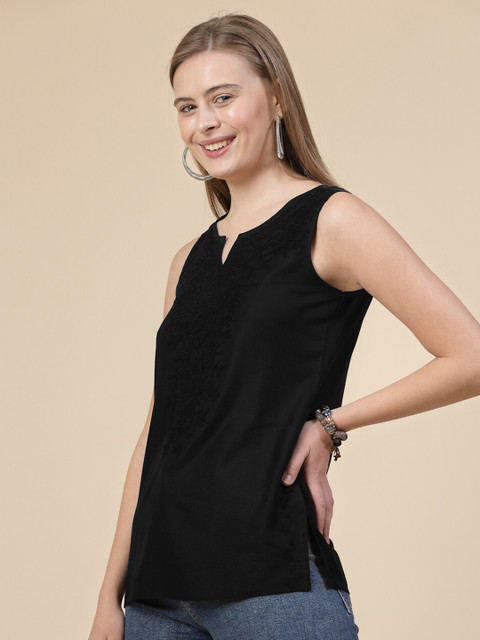 QAZMI Kashmiri Aari Work Sleeveless Kurti - Image 4