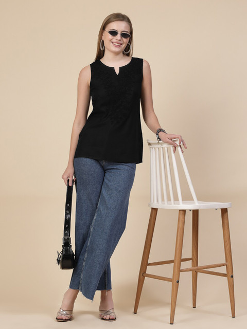 QAZMI Kashmiri Aari Work Sleeveless Kurti - Image 6