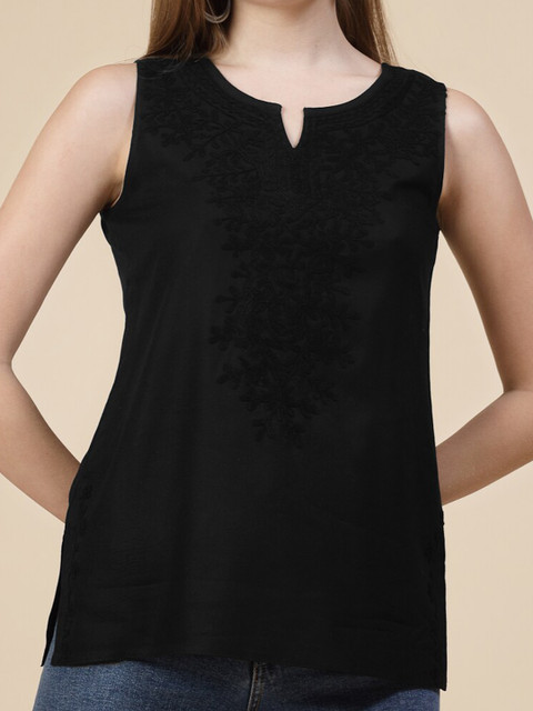 QAZMI Kashmiri Aari Work Sleeveless Kurti - Image 2
