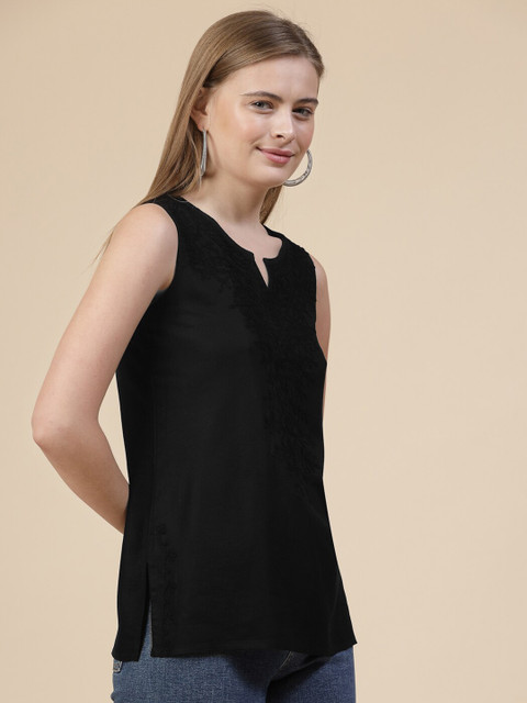 QAZMI Kashmiri Aari Work Sleeveless Kurti - Image 3