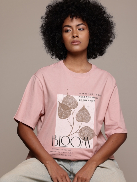 The Roadster Lifestyle Co. Printed Drop-Shoulder Sleeves Pure Cotton Oversized T-shirt