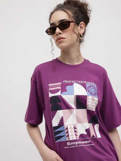 The Roadster Life Co. Women Printed Oversized T-shirt