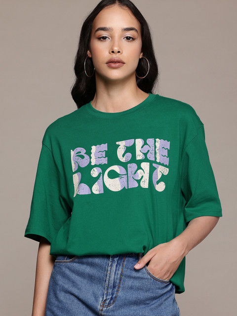 The Roadster Lifestyle Co. Women Printed Pure Cotton Oversized T-shirt