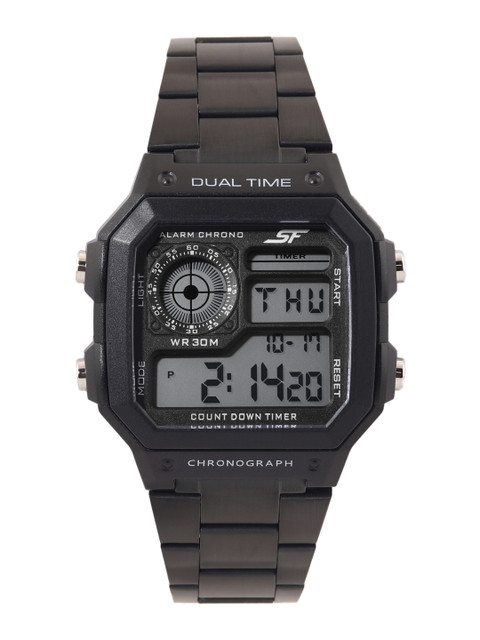 Sf Hexa Metal Digital With Black Strap Unisex Watch - Nt77134pm02w