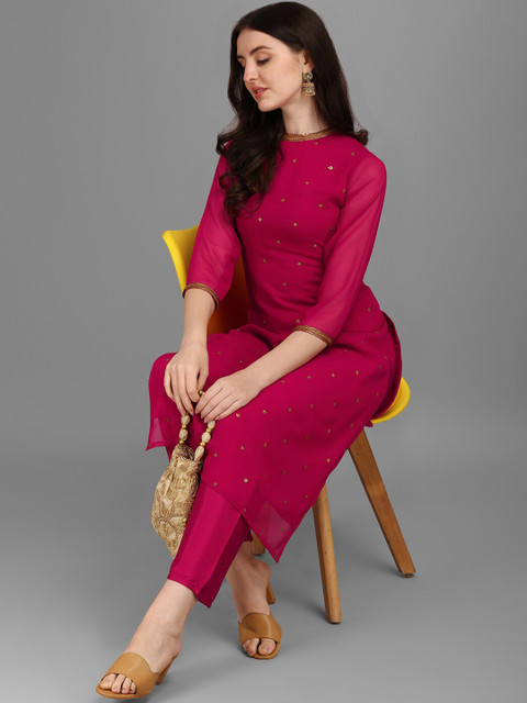 KALINI Floral Embroidered Sequinned Kurta With Trouser - Image 5