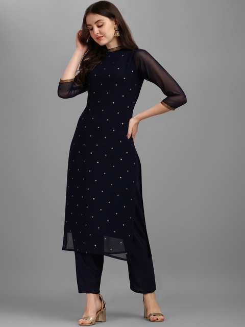KALINI Sequin Embellished Straight Kurta with Trousers - Image 5