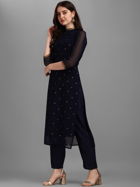 KALINI Sequin Embellished Straight Kurta with Trousers - Image 3