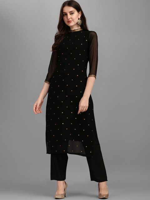 KALINI Floral Embellished Regular Straight Kurta With Trousers