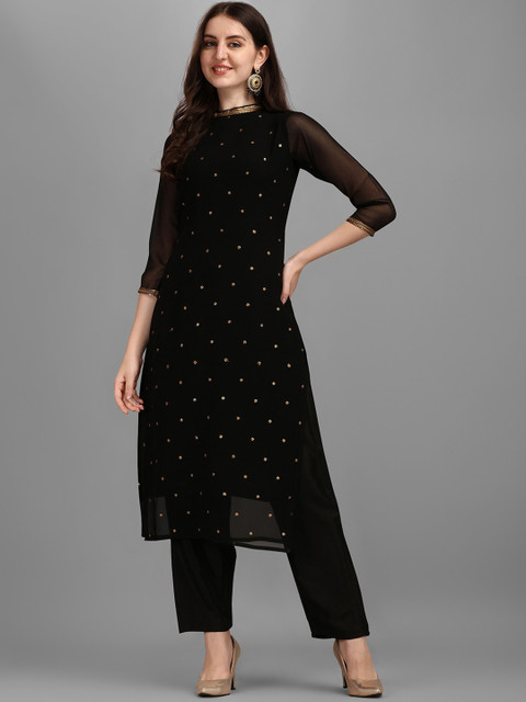KALINI Floral Embellished Regular Straight Kurta With Trousers - Image 5