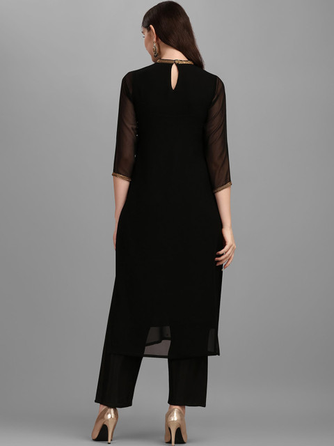 KALINI Floral Embellished Regular Straight Kurta With Trousers - Image 4