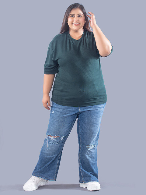 CUPID Plus Size Relaxed Fit Round Neck Drop-Shoulder Sleeves Cotton T-shirt