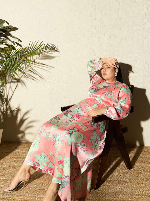 CURVE BY KASSUALLY Plus Size Floral Printed Puff Sleeve Maxi Dress - Image 6