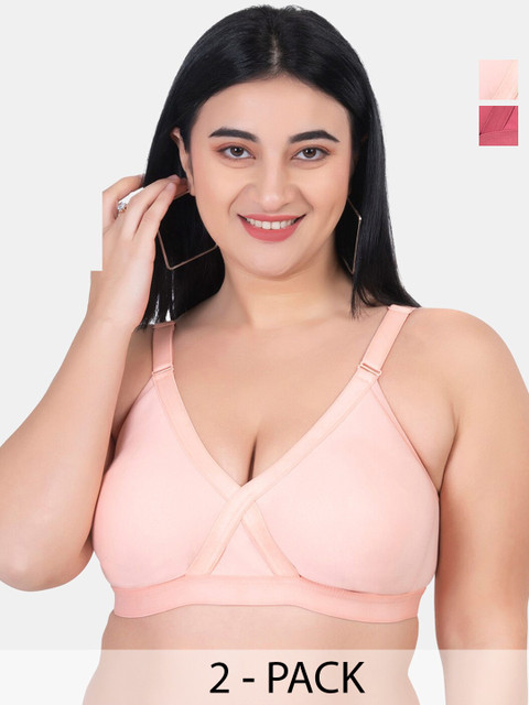 KOMLI Plus Size Pack Of 2 Full Coverage Cotton Everyday Bras With All Day Comfort