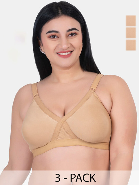 KOMLI Plus Size Pack Of 3 Full Coverage Cotton Everyday Bras With All Day Comfort