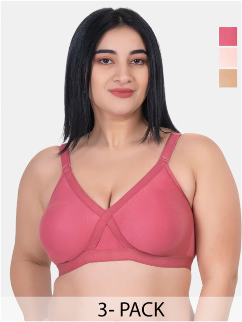 KOMLI Plus Size Pack Of 3 Full Coverage Non Padded Cotton Workout Bra With All Day Comfort