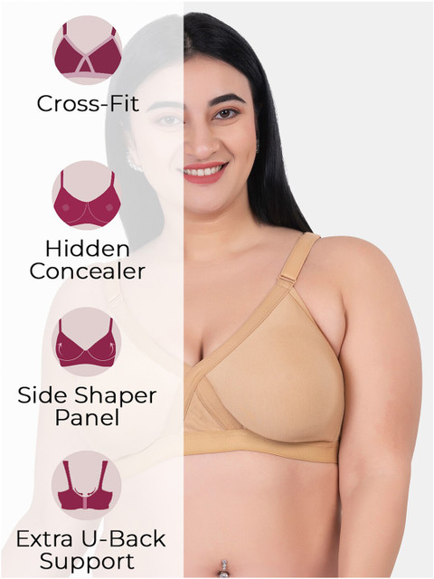 KOMLI Plus Size Pack Of 3 Full Coverage Non Padded Cotton Workout Bra With All Day Comfort - Image 6
