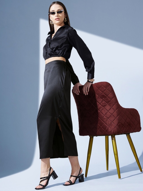 STREET 9 Black Straight Side Slit Midi Skirt - Image 4