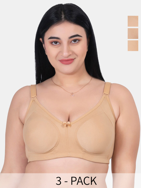 KOMLI Plus Size Pack Of 3 Full Coverage Cotton Minimizer Bras With All Day Comfort