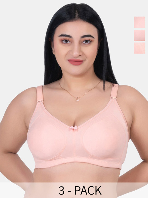 KOMLI Plus Size Pack Of 3 Full Coverage Cotton Minimizer Bras With All Day Comfort