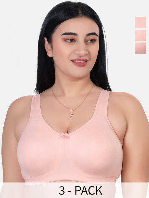 KOMLI Pack Of 3 Plus Size Full Coverage Cotton T-shirt Bra With All Day Comfort