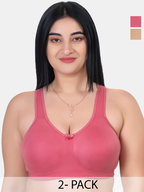 KOMLI Plus Size Pack Of 2 Full Coverage Cotton Everyday Bras With All Day Comfort