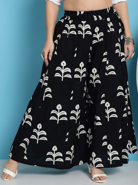 TAG 7 Floral Block Printed Flared Pure Cotton Ethnic Palazzos