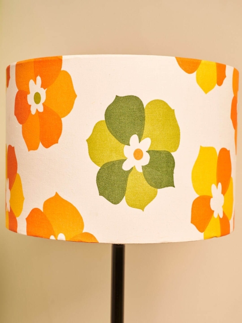 Crosscut White & Black Floral Printed Metal Cylinder Shaped Floor Lamp With Shelves - Image 3