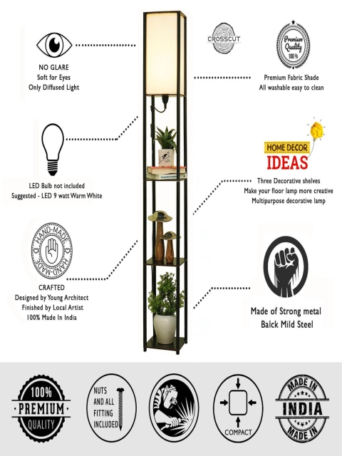 Crosscut White & Black Metal Tower Floor Lamp With Shelves - Image 4