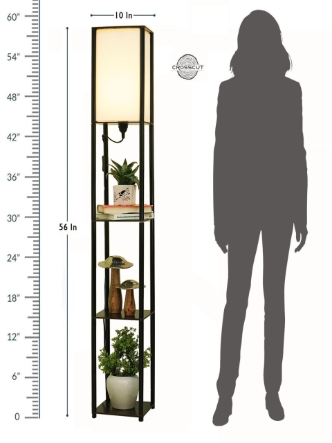 Crosscut White & Black Metal Tower Floor Lamp With Shelves - Image 5