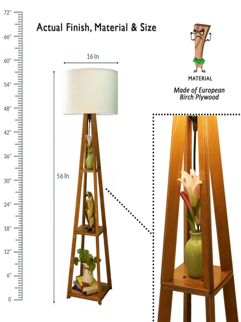 Crosscut White & Brown Wooden Cylinder Shaped Floor Lamp With Shelves - Image 4
