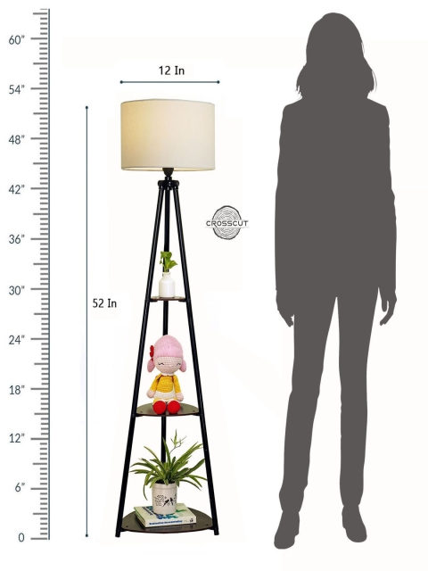Crosscut White & Brown Metal Cylinder Shaped Floor Lamp With Shelves - Image 4