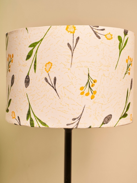 Crosscut White & Black Printed Metal Cylinder Shaped Floor Lamp With Shelves - Image 3