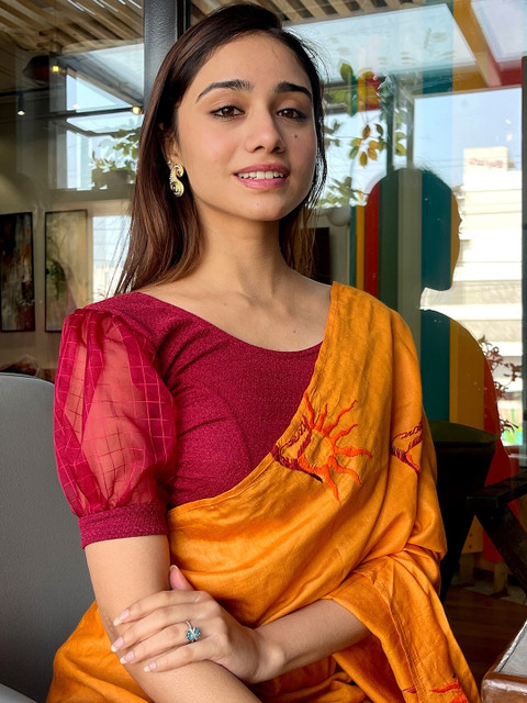 Bindigasm's Advi Madhubala Puff Sleeve Stretchable Saree Blouse