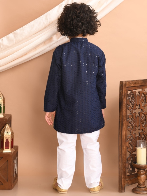 Superminis Boys Ethnic Motifs Embroidered Regular Sequinned Kurta with Pyjamas - Image 4