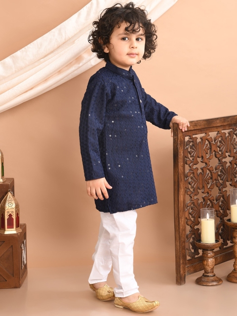 Superminis Boys Ethnic Motifs Embroidered Regular Sequinned Kurta with Pyjamas - Image 3