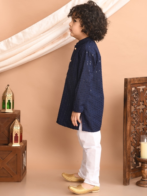 Superminis Boys Ethnic Motifs Embroidered Regular Sequinned Kurta with Pyjamas - Image 5