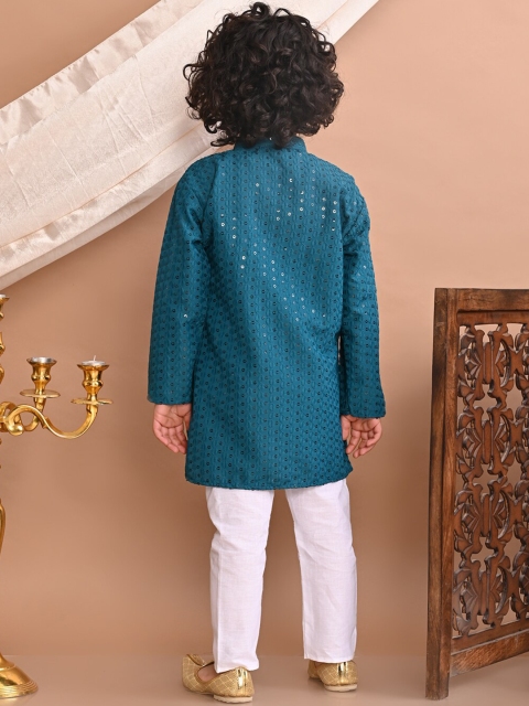 Superminis Boys Ethnic Motifs Embroidered Regular Sequinned Kurta with Pyjamas - Image 4