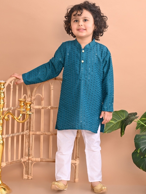 Superminis Boys Ethnic Motifs Embroidered Regular Sequinned Kurta with Pyjamas - Image 5