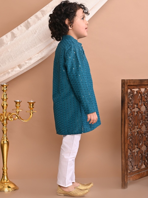 Superminis Boys Ethnic Motifs Embroidered Regular Sequinned Kurta with Pyjamas - Image 3