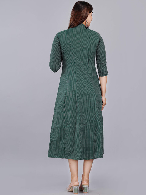 BAESD Striped Mandarin Collar Cotton A-Line Midi Dress - Image 4
