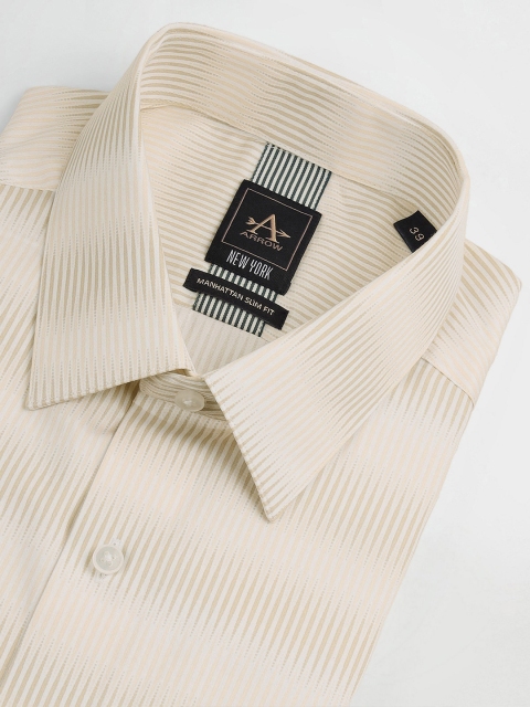 Arrow New York Manhattan Slim Fit Horizontal Striped Twill Weave Cotton Formal Shirt - Image 7